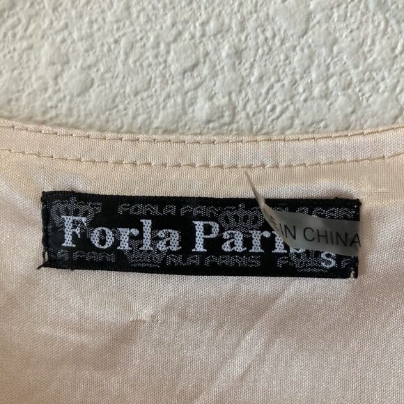 Forla Paris Women's Mini Dress Tan Floral Embellished Textured Shift Sz Sm Boho - Picture 2 of 16